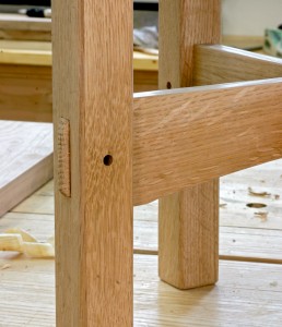detail of through tenon on leg