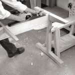 Again, this isn’t a show surface, so you don’t need to worry about planing across the grain; just get everything flush and in the same plane. I secured my table base against my sawbench for this operation.