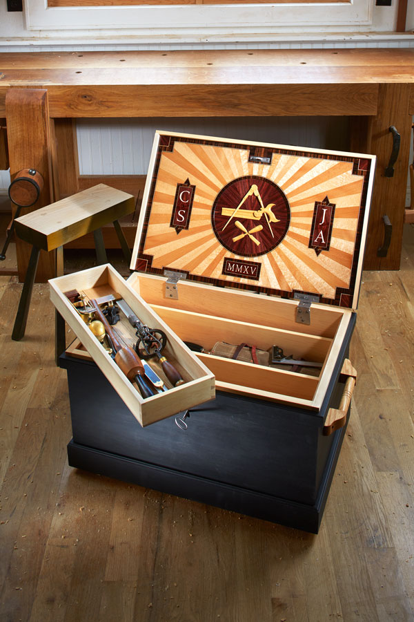 Traveling Tool Chest with a Marquetry Lid